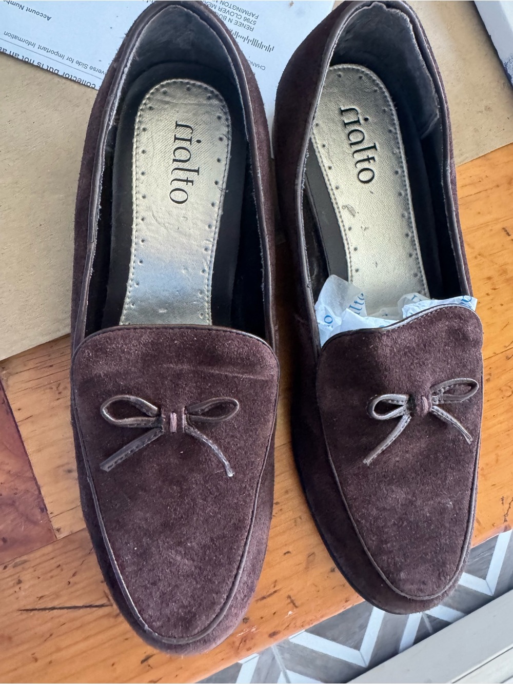 Rialto Brown Suede Slip-On Loafers with Bow Accent